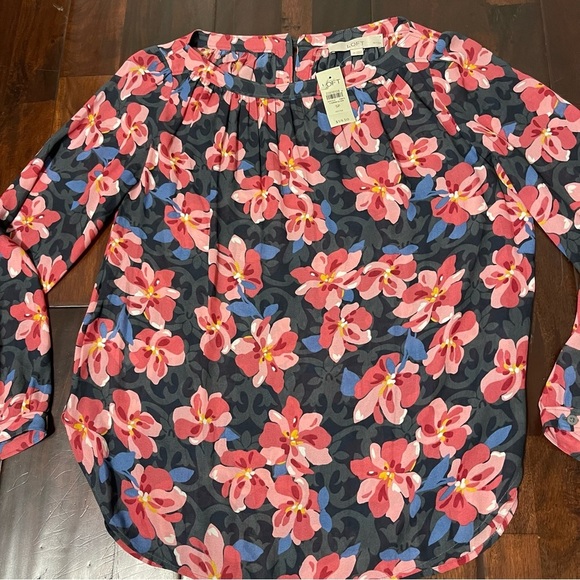 NWT Loft Blouse Women’s Small Petite Floral Work Sleeves Sheer Boat Neck - Picture 2 of 7